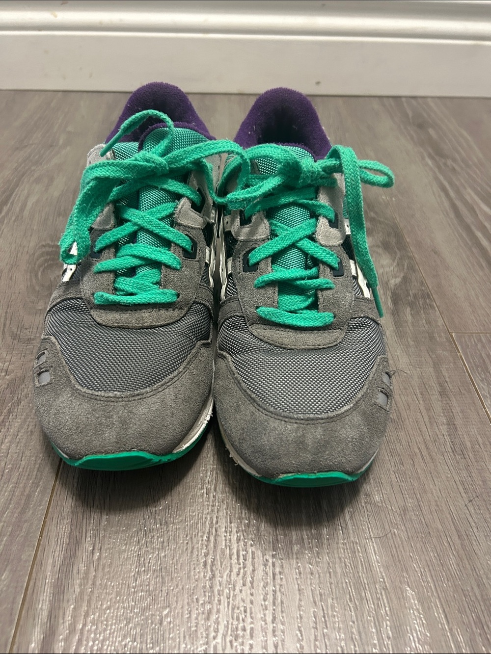 Women’s asics Grey Suede & Mesh Sneakers with Teal Lace